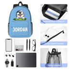 Sac à Dos Personnalisé avec Nom et Motif Animaux Pingouin Raton Laveur Design Fermeture Éclair et Poches Cadeau Rentrée pour Garçon Fille