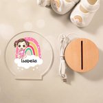 Gepersonaliseerd Baby Regenboog Wolk Acryl LED Nachtlampje met houten basis en naam Kamer Decor Verjaardagscadeau voor kinderen