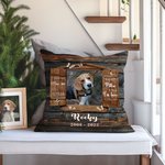 Henkilökohtainen Wood Grain Window Design Pet Photo Soft Throw Pillow Cover päivämäärän ja nimen kanssa Home Decor Memorial Sympathy Gift for Loss of Pet