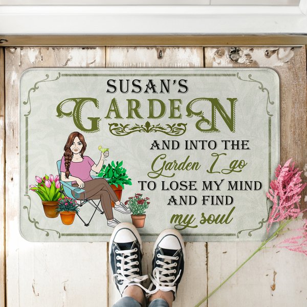 Personalized Flower Garden Cartoon Character Durable Doormat with Name Birthday Housewarming Gift for Gardening Lovers