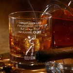 Personalised I'm Playing Golf 10 oz Old Fashioned Rock Whiskey Glass with Engraved Name Anniversary Birthday Gift for Golfers Whiskey Lovers