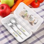 Personalised Dinosaur Design Safe Stainless Steel Kid’s Fork Spoon Knife 3 Pcs Cutlery Set with Case and Name Birthday Gift for Boys Girls