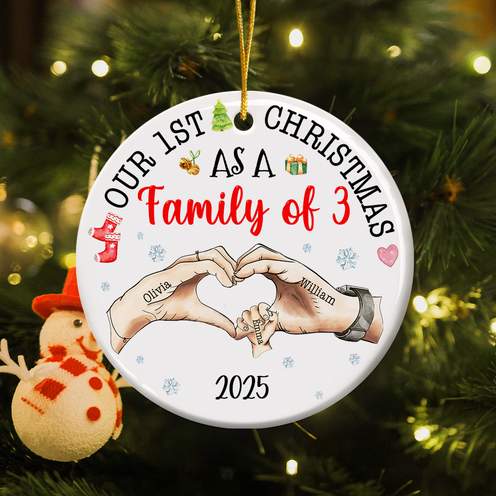 Personnalisé Notre 1er Noël en famille Ornement de Noël en céramique avec nom Décoration de l'arbre de Noël Cadeau pour la famille