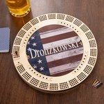 Personalised American Flag Design Portable Wooden Cribbage Board with Pegs and Poker Camping Outdoor Activities Birthday Gift for Cribbage Lovers