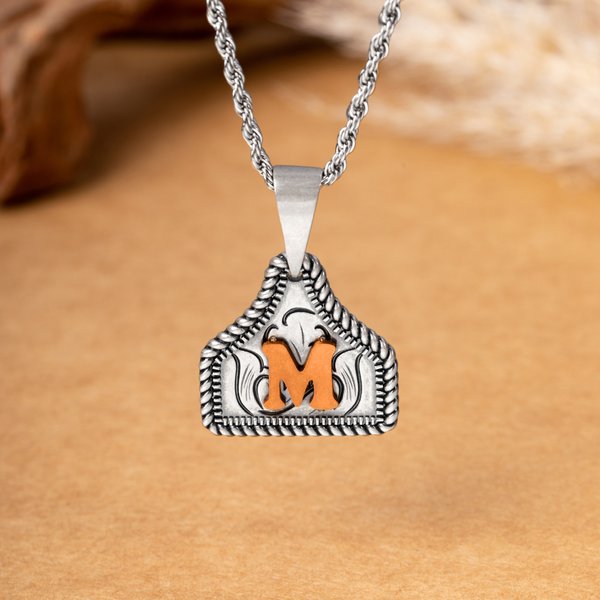 Personalised Retro Western Cowboy Cow Tag Necklace with Initial and Engraved Text Farm Life Bullfighting Accessories Birthday Gift for Cowboy Lovers