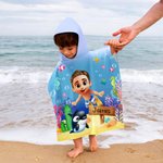 Personalized Cute 3D Diving Kid Sea Animal Soft Quick Dry Kids Hooded Beach Towel with Name Summer Vacation Essential Birthday Gift for Boys Girls