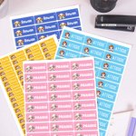 Etichette adesive personalizzate multicolore di cani, fantasia, unicorno, cartoni animati, con nome, materiale scolastico, decorazione, regalo di ritorno a scuola per ragazzi, ragazze, ecc.