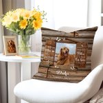 Henkilökohtainen Wood Grain Window Design Pet Photo Soft Throw Pillow Cover päivämäärän ja nimen kanssa Home Decor Memorial Sympathy Gift for Loss of Pet