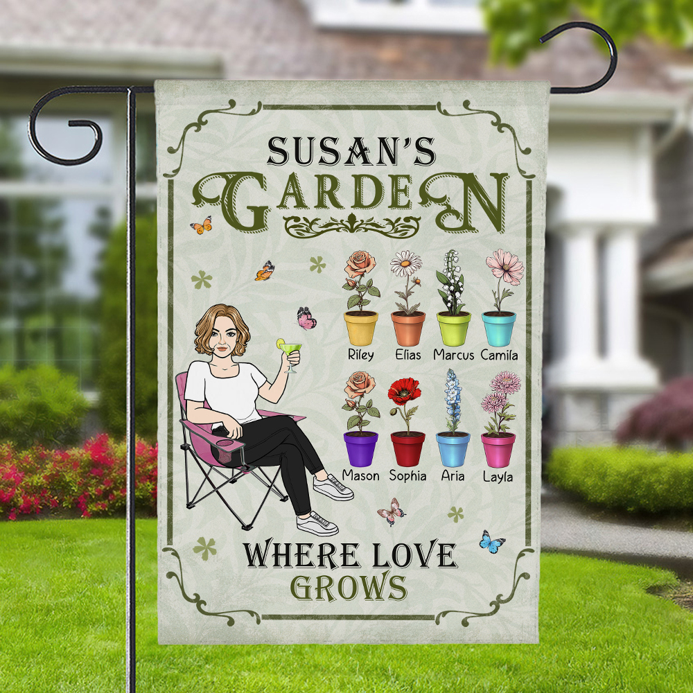 Drapeau de jardin personnalisé avec fleur de naissance et nom Décorations de jardin Cadeau de fête des parents pour les amoureux du jardinage