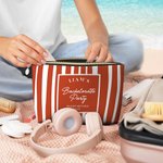 Trousse de maquillage rayée multicolore avec nom et date pour le rangement à la plage Cadeau de douche de mariage pour les demoiselles d'honneur
