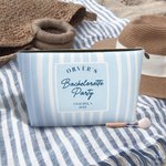 Trousse de maquillage rayée multicolore avec nom et date pour le rangement à la plage Cadeau de douche de mariage pour les demoiselles d'honneur