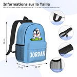 Sac à Dos Personnalisé avec Nom et Motif Animaux Pingouin Raton Laveur Design Fermeture Éclair et Poches Cadeau Rentrée pour Garçon Fille