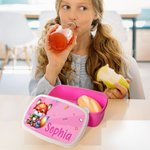 Personalizado lindo león jirafa de dibujos animados mochila de los animales de alimentos de grado fiambrera con el nombre de cumpleaños de vuelta a la escuela de regalo para los niños niñas