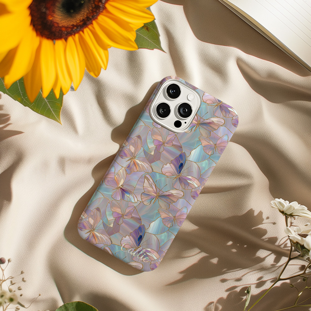 Coque de téléphone personnalisée avec nom pour iPhone Samsung Anniversaire Cadeau d'anniversaire pour Ami Famille Amoureux des papillons