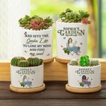 Personalised Retro Garden Cartoon Character Ceramic Plant Pot with Drainage and Bamboo Base Garden Essential Birthday Gift for Family Gardening Lover
