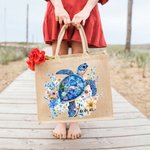 Bolso de yute personalizado con tortuga marina floral y nombre accesorio de viaje y fiesta en la playa regalo de cumpleaños para mujeres