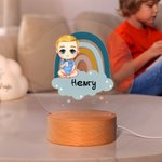 Gepersonaliseerd Baby Regenboog Wolk Acryl LED Nachtlampje met houten basis en naam Kamer Decor Verjaardagscadeau voor kinderen