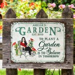 Henkilökohtainen Retro Puutarha Sarjakuvahahmo Metalli merkki nimi Garden Decor Housewarming syntymäpäivälahja naisille miehille puutarhanhoito ystäville