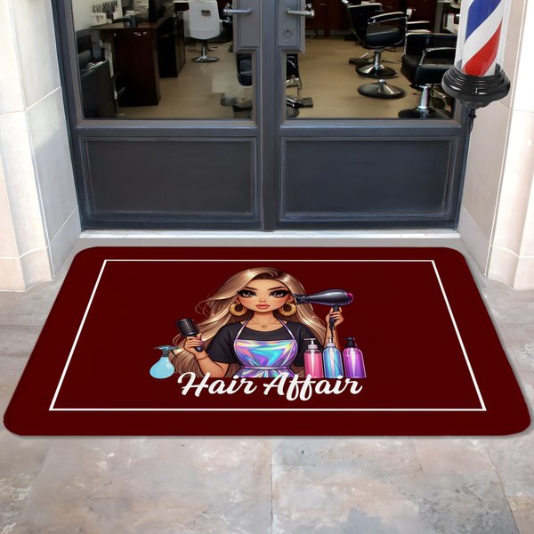 Personalized Stylish Cartoon Barber Multicolor Non-slip Door Mat with Text Salon Barber Shop Accessories Opening Gift for Hairdresser Hair Lovers