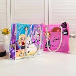 Bolso tote transparente personalizado con carácter de dibujos animados Y2K láser impermeable con nombre regalo para cumpleaños para mujeres y chicas