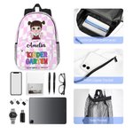 Gepersonaliseerde leuke geruite Cartoon Boy Girl Name Rugzak met duurzame ritsen en zijvakken Verjaardagscadeau voor kinderen