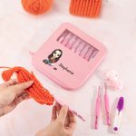 Personalised Cute Cartoon Character 8 Pcs Crochet Hook Set with Name Scissors and Storage Box Birthday Anniversary Gift for Knitting Lovers