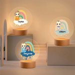 Gepersonaliseerd Baby Regenboog Wolk Acryl LED Nachtlampje met houten basis en naam Kamer Decor Verjaardagscadeau voor kinderen