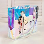 Bolso tote transparente personalizado con carácter de dibujos animados Y2K láser impermeable con nombre regalo para cumpleaños para mujeres y chicas