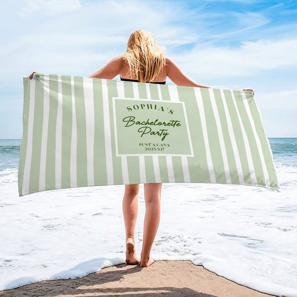 Personalized Striped Bachelorette Party Quick Dry Oversized Beach Towel with Name Travel Essential Beach Party Gift for Bridesmaids Friends