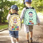 Gepersonaliseerde leuke geruite Cartoon Boy Girl Name Rugzak met duurzame ritsen en zijvakken Verjaardagscadeau voor kinderen