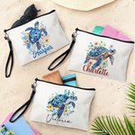 Trousse de Maquillage Personnalisée avec Motif Tortue de Mer Fleurie et Nom Accessoire de Voyage Cadeau Anniversaire pour Femme