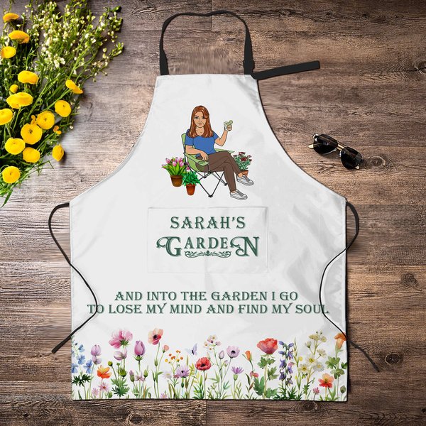 Tablier de jardinage rétro personnalisé avec nom et poche frontale Cadeau d'anniversaire pour femmes hommes