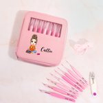 Personalised Cute Cartoon Character 8 Pcs Crochet Hook Set with Name Scissors and Storage Box Birthday Anniversary Gift for Knitting Lovers