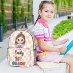 Gepersonaliseerde leuke geruite Cartoon Boy Girl Name Rugzak met duurzame ritsen en zijvakken Verjaardagscadeau voor kinderen