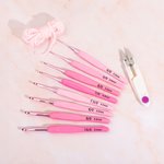 Personalised Cute Cartoon Character 8 Pcs Crochet Hook Set with Name Scissors and Storage Box Birthday Anniversary Gift for Knitting Lovers