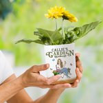 Personalised Retro Garden Cartoon Character Ceramic Plant Pot with Drainage and Bamboo Base Garden Essential Birthday Gift for Family Gardening Lover