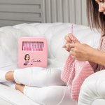 Personalised Cute Cartoon Character 8 Pcs Crochet Hook Set with Name Scissors and Storage Box Birthday Anniversary Gift for Knitting Lovers