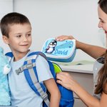 Personalizado lindo león jirafa de dibujos animados mochila de los animales de alimentos de grado fiambrera con el nombre de cumpleaños de vuelta a la escuela de regalo para los niños niñas