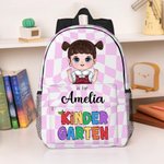 Gepersonaliseerde leuke geruite Cartoon Boy Girl Name Rugzak met duurzame ritsen en zijvakken Verjaardagscadeau voor kinderen