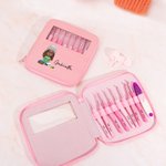 Personalised Cute Cartoon Character 8 Pcs Crochet Hook Set with Name Scissors and Storage Box Birthday Anniversary Gift for Knitting Lovers