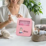 Personalised Cute Cartoon Character 8 Pcs Crochet Hook Set with Name Scissors and Storage Box Birthday Anniversary Gift for Knitting Lovers