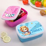 Personalizado lindo león jirafa de dibujos animados mochila de los animales de alimentos de grado fiambrera con el nombre de cumpleaños de vuelta a la escuela de regalo para los niños niñas