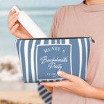 Trousse de maquillage rayée multicolore avec nom et date pour le rangement à la plage Cadeau de douche de mariage pour les demoiselles d'honneur