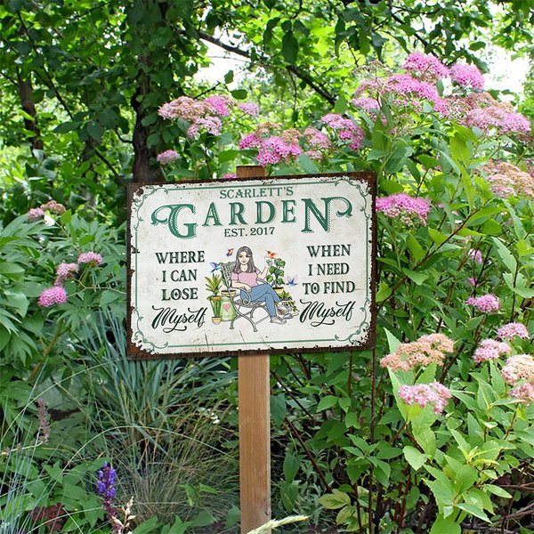Henkilökohtainen Retro Puutarha Sarjakuvahahmo Metalli merkki nimi Garden Decor Housewarming syntymäpäivälahja naisille miehille puutarhanhoito ystäville