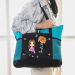 Bolso tote grande de oxford personalizado con diseño cartoon de mujer o niña con nombre y flor de nacimiento regalo de cumpleaños para mujeres