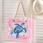 Personalisierte Floral Sea Turtle Clear Holographic Tote Bag mit Namen Travel Accessoire Geburtstag Geschenk für Frauen