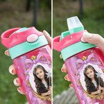 Bouteille d'Eau 475 ml Personnalisée avec Cadres Photo Princesse et Nom avec Paille et Anse Cadeau Rentrée Anniversaire Vacances pour Fille