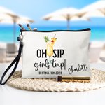 Personalised Oh Sip Girls Trip Drinks Portable Makeup Bag with Name and Wrist Strap Travel Daily Use Vacation Gift for Women Girl