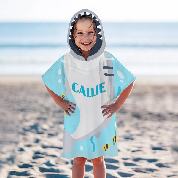 Personalisierte Unterwasserwelt Ozean Hai weiche schnell trocknende Kapuze Strandtuch mit Namen Strand Urlaub Reisen wesentliche Geburtstagsgeschenk für Kinder
