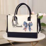 Personalised Red White Blue Bow Tote Bag Patriotic 4th of July American Independence Day Gift for Women